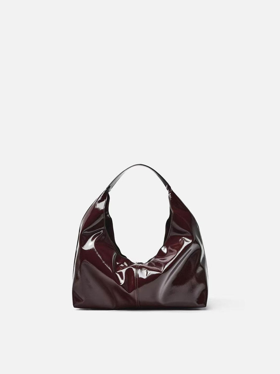 Soft Patent Leather Shoulder Tote Handbag Red