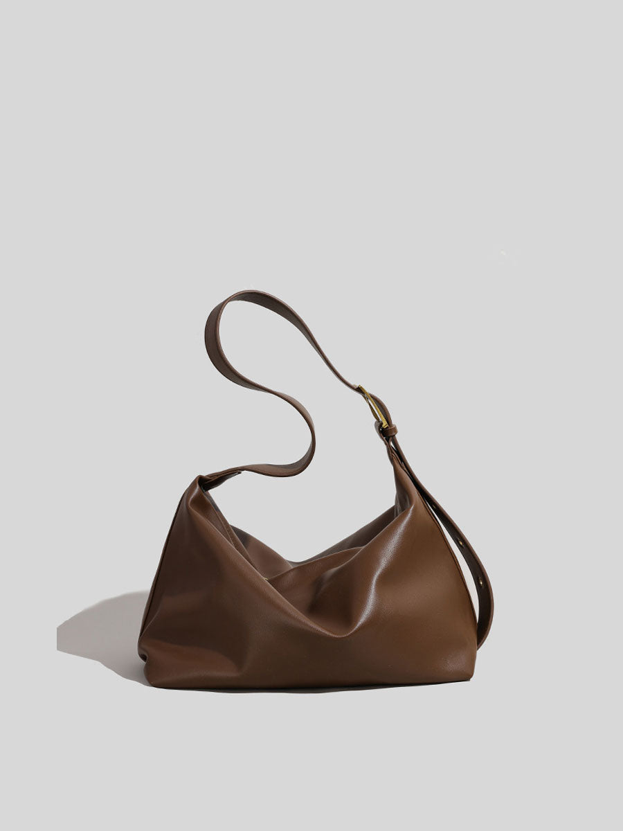 Slouchy Leather Hobo Shoulder Bag Coffee