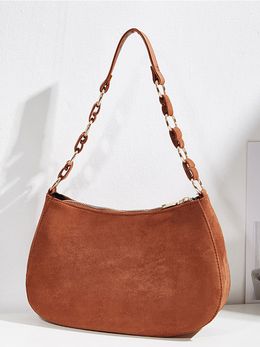 Brown Suede Baguette Shoulder Bag Brown