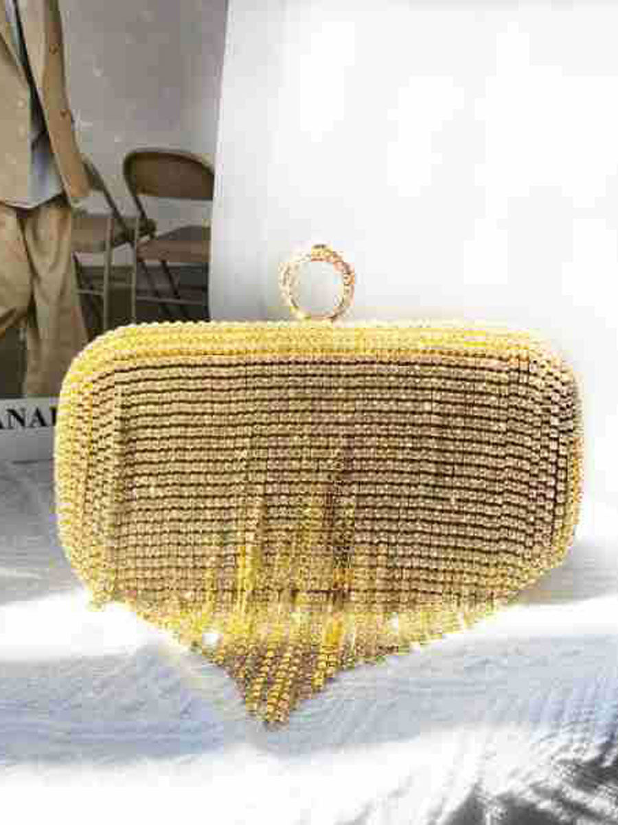 Rhinestone Tassel Clutch Purse Handbag Black