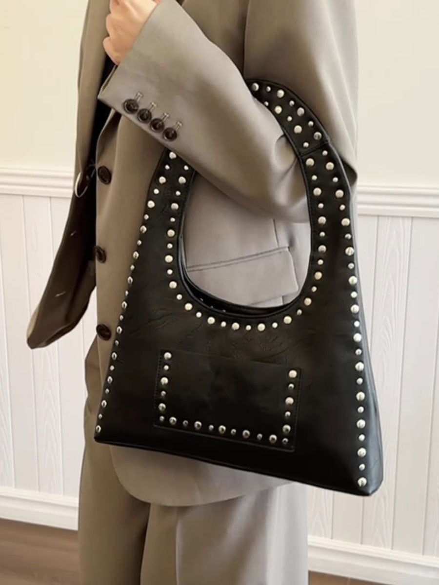 Small Tote Bag with Studded Design Black