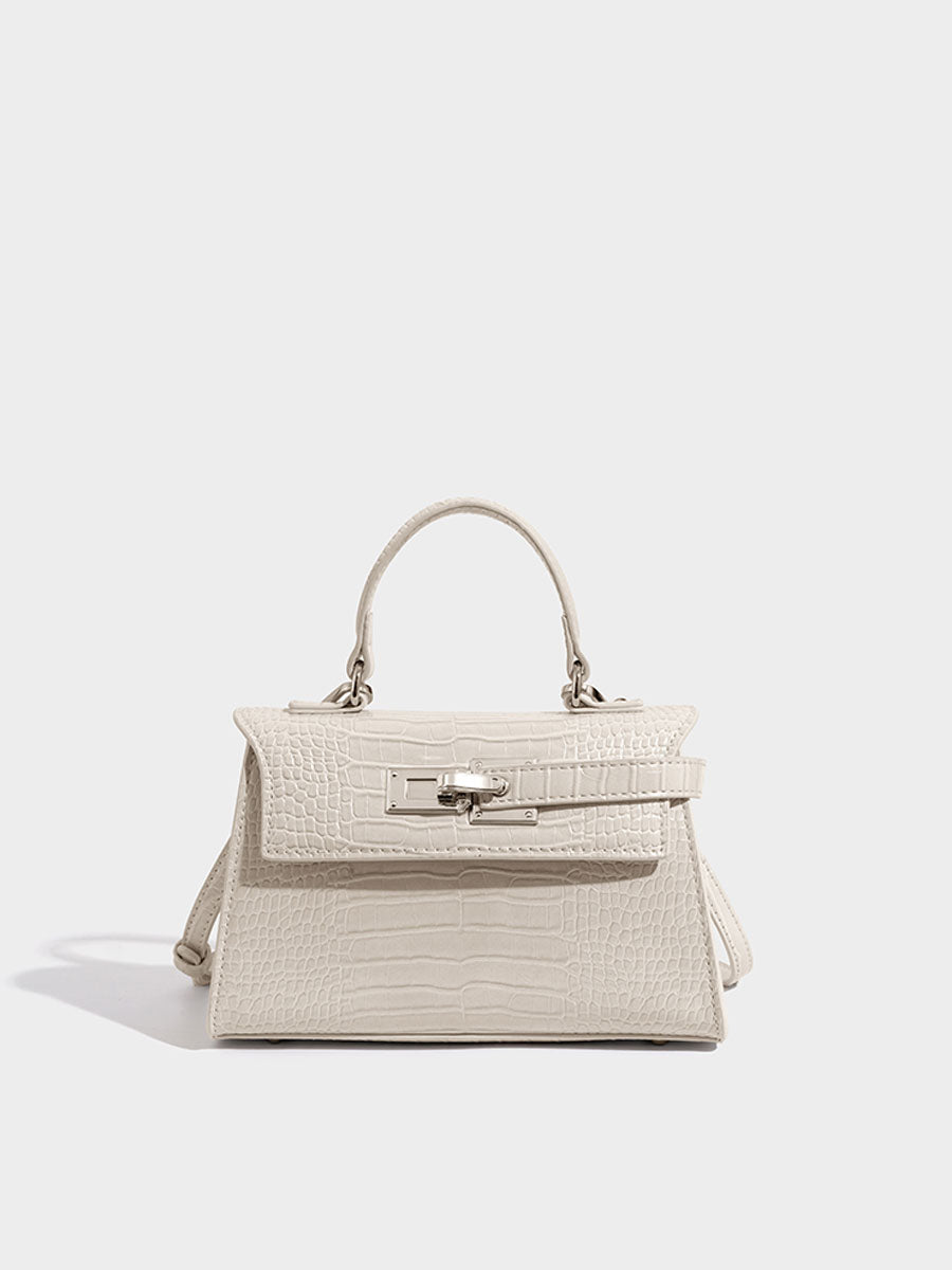 Genuine Leather Croc Embossed Trapeze Crossbody Bag Pink