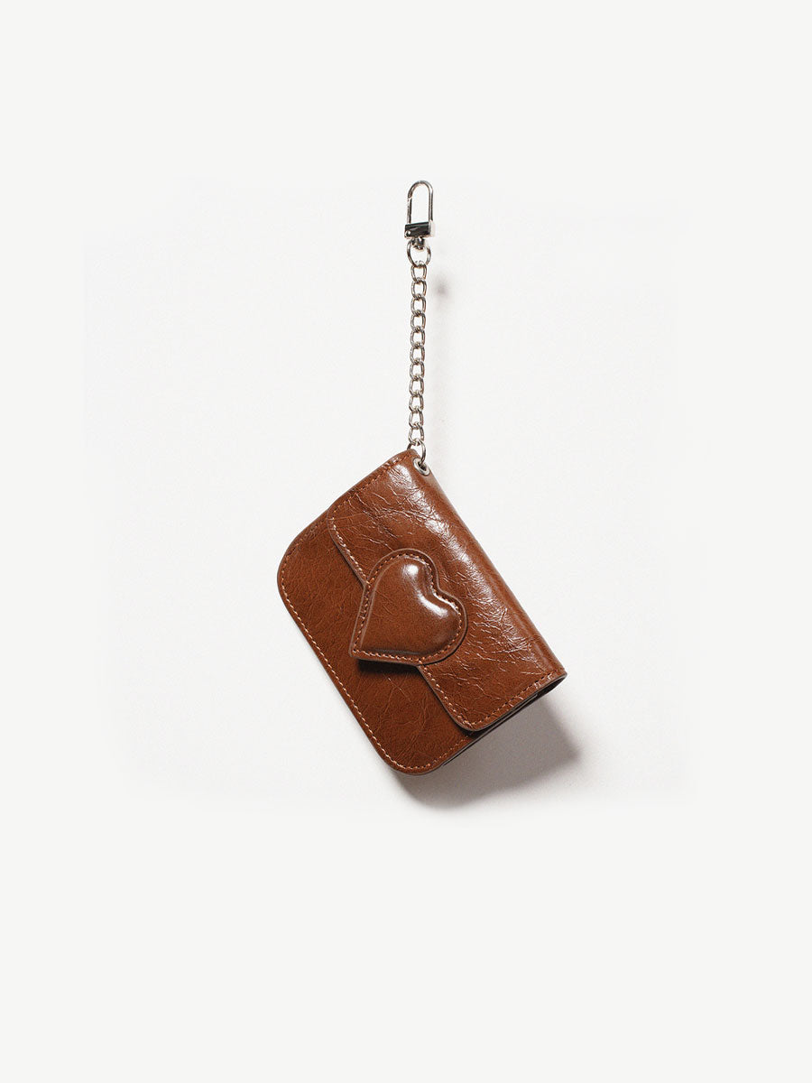 Vintage Waxed Leather Heart Card Holder Silver