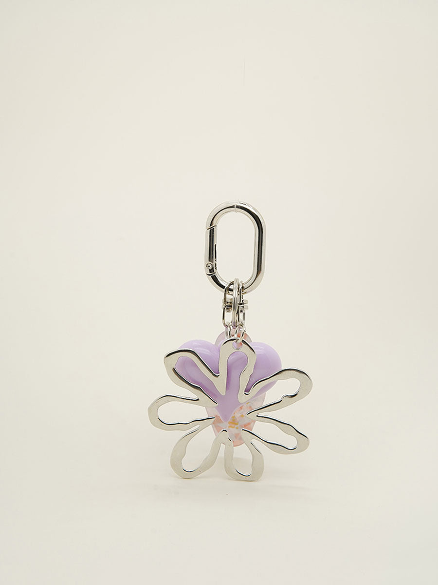 Silver Flower Arlyic Heart Bag Charm