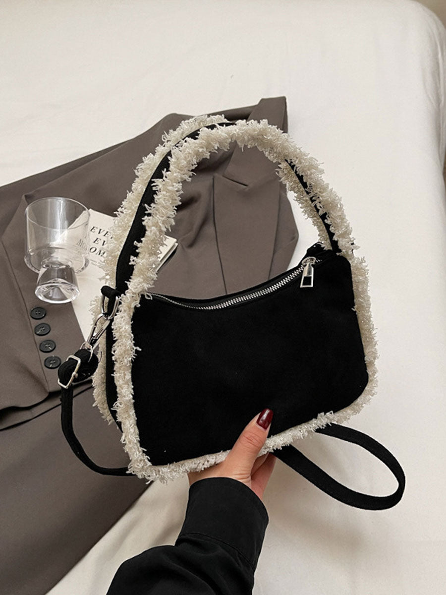 Trendy Plush Edge Crossbody Bag Brown