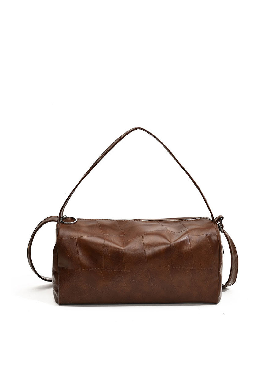 Oversized Leather Shoulder Bag Brown