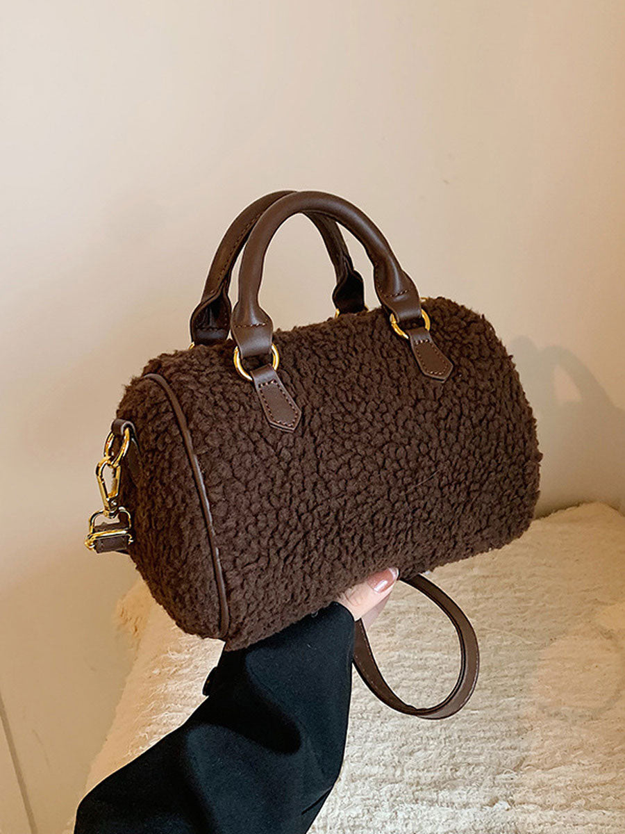 Winter Plush Boston Crossbody Bag Beige