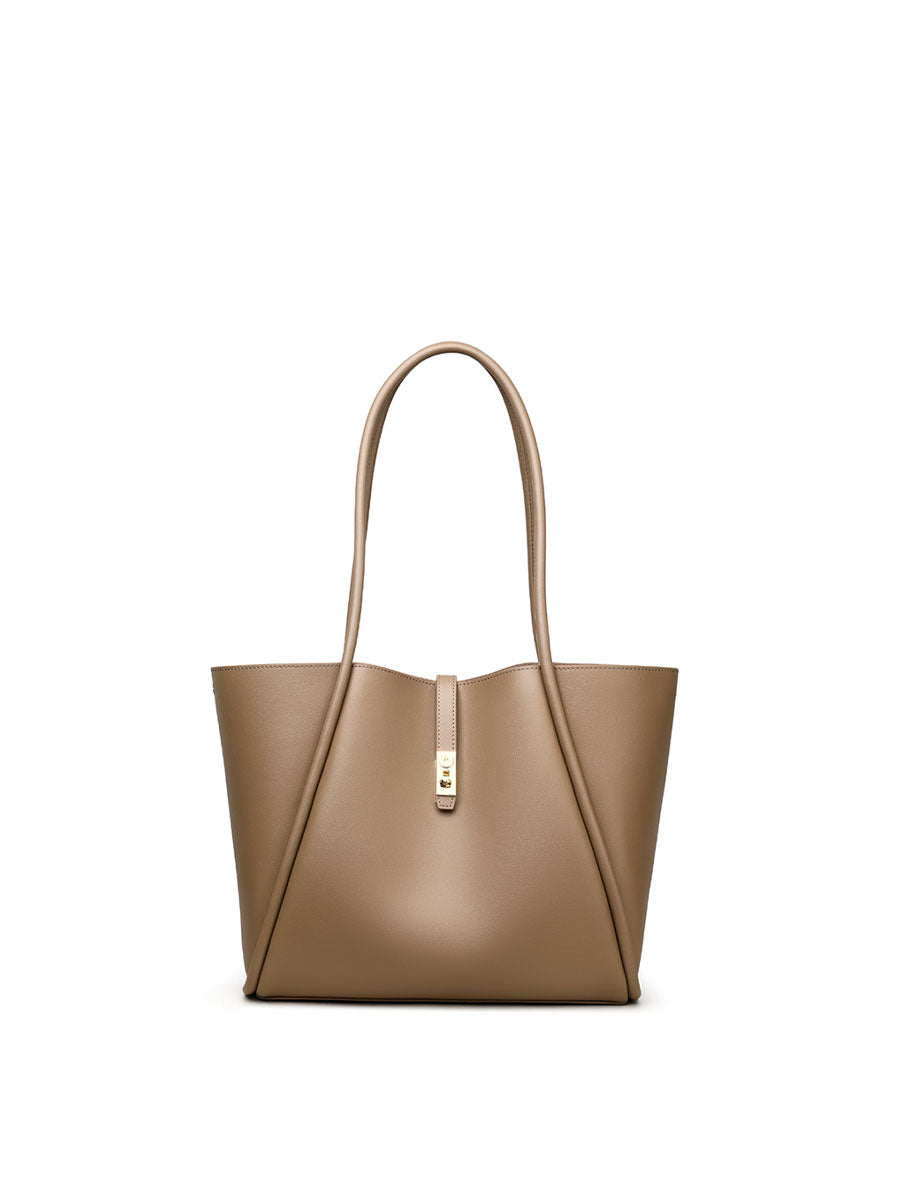 Elegant Leather Tote Bag Large Capacility Khaki