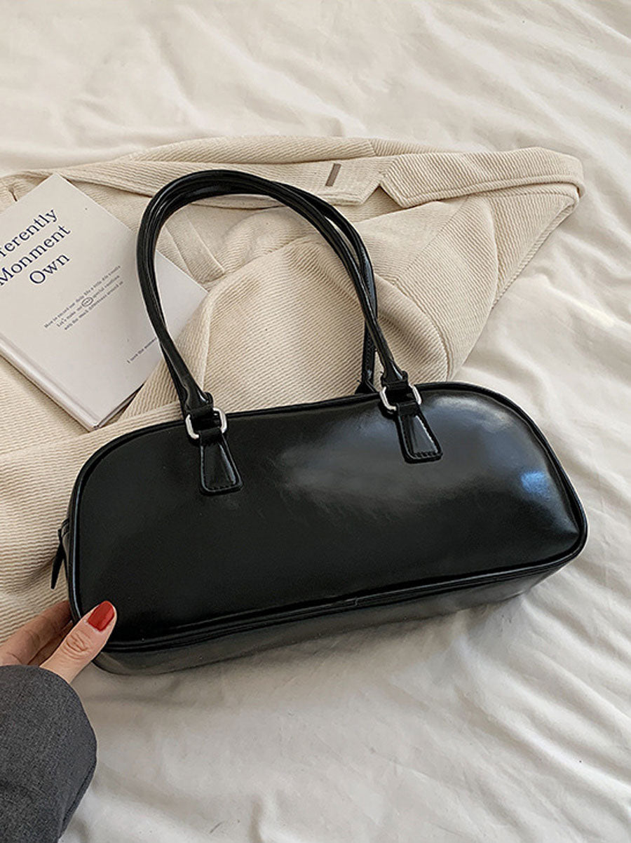 Vintage Glossy Boston Shoulder Bag Black