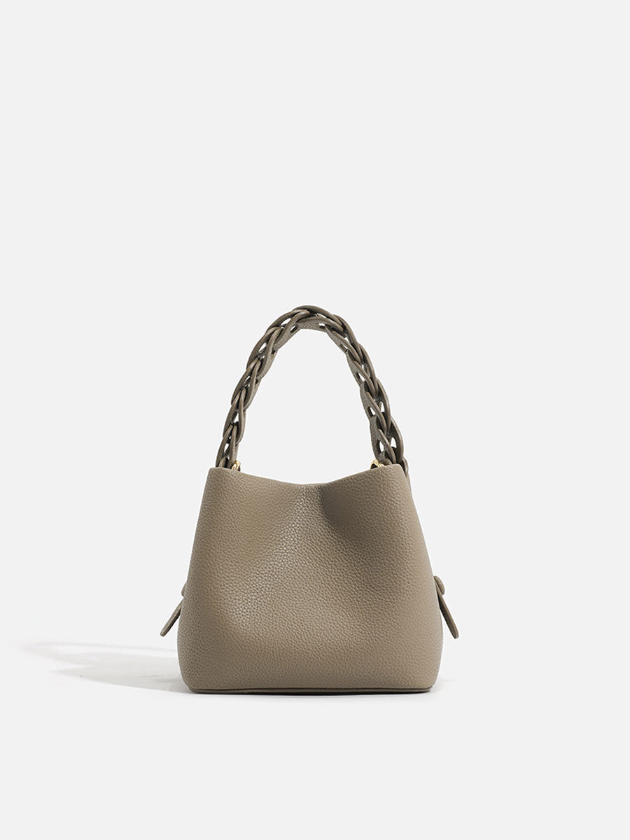 Genuine Leather Basket Tote Bag Pink