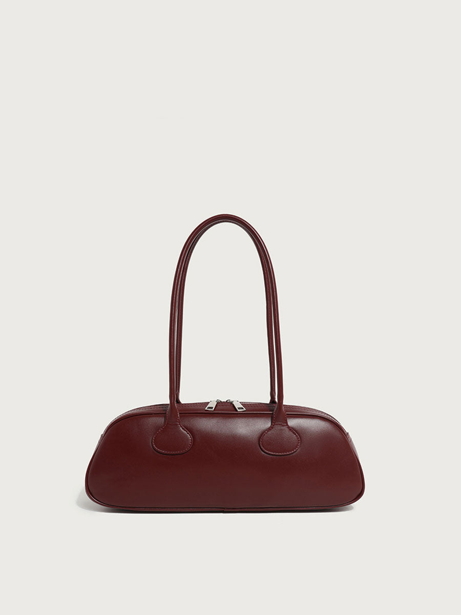 Real Leather Baguette Bag Shoulder Black
