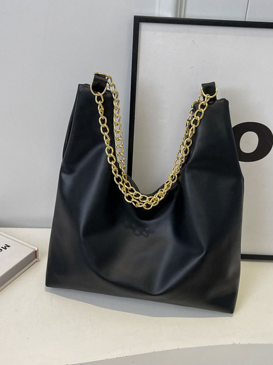 Large Tote Bag with Gold Chain Black