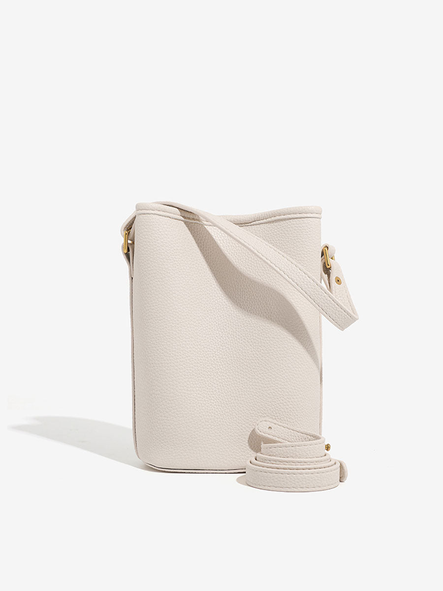 Luxury French Genuine Leather Bucket Bag Grey