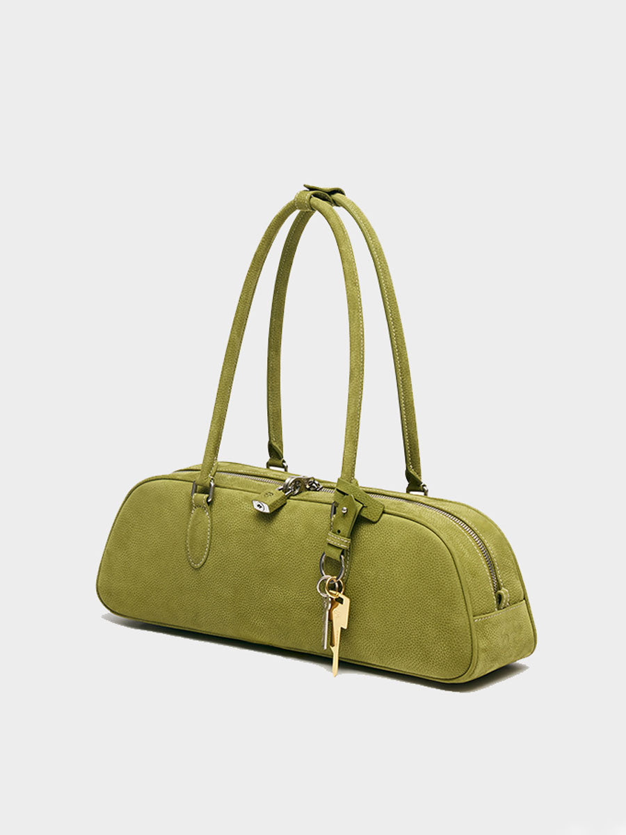 Real Leather Baguette Bag Green