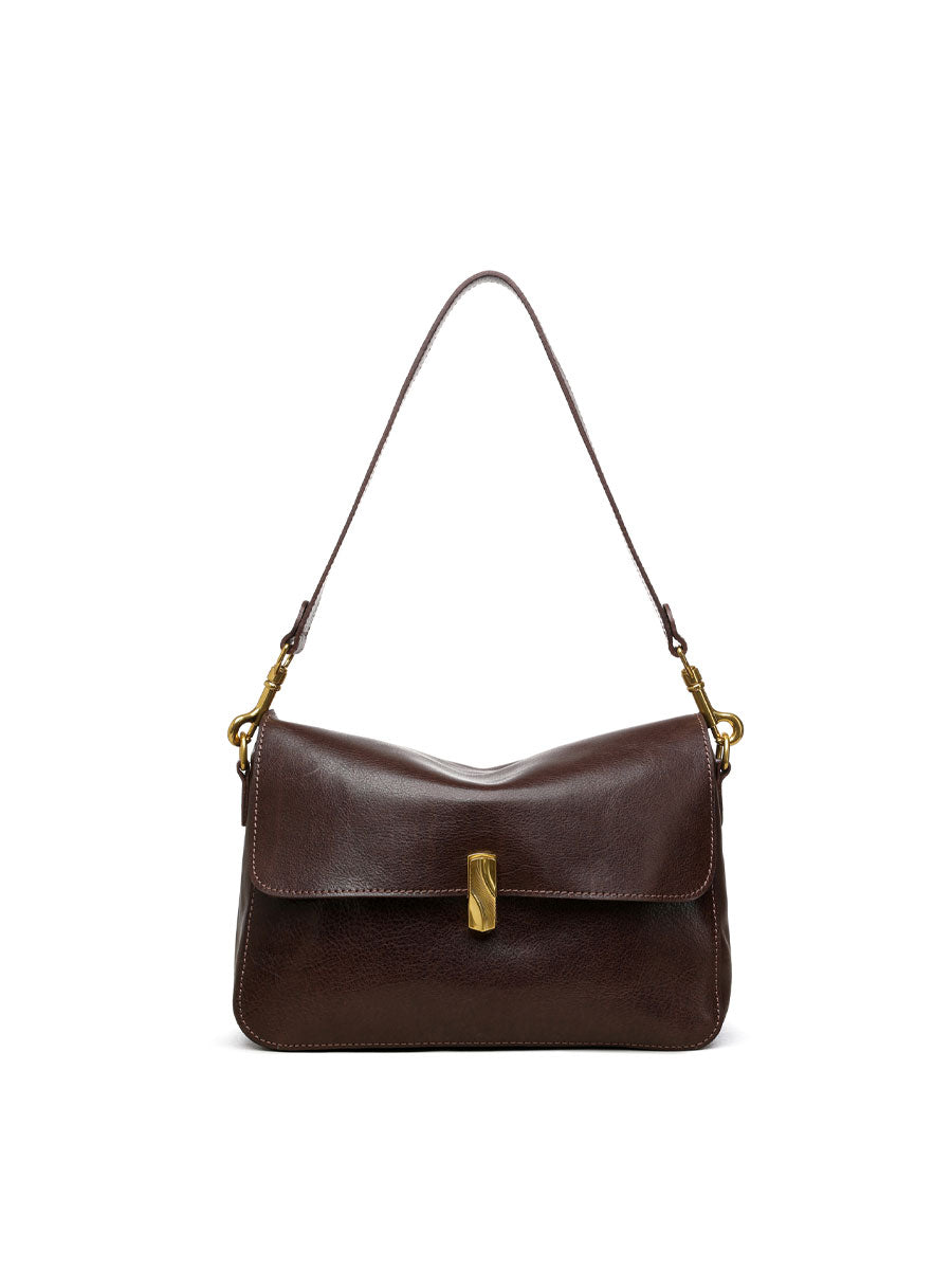 Chic Real Leather Shoulder Bag Brown