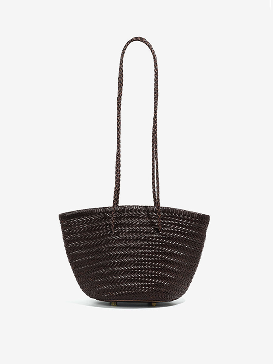 French Vintage Real Leather Bucket Tote White