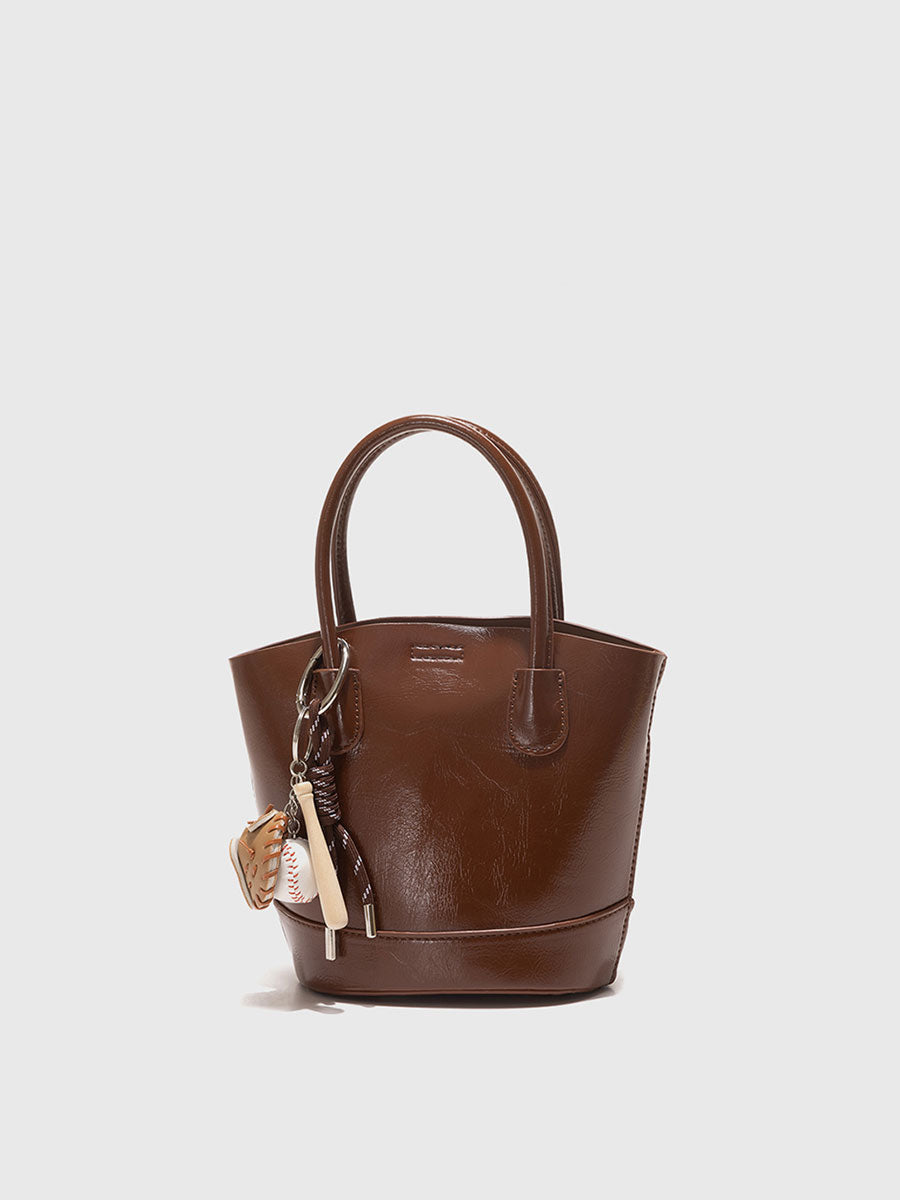 Genuine Patent Leather Bucket Bag Black