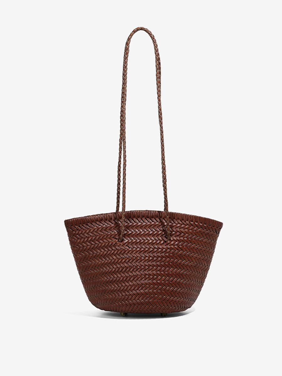 French Vintage Real Leather Bucket Tote White