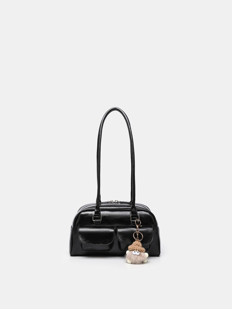 Trendy Patent  Buguette Handbag Blue