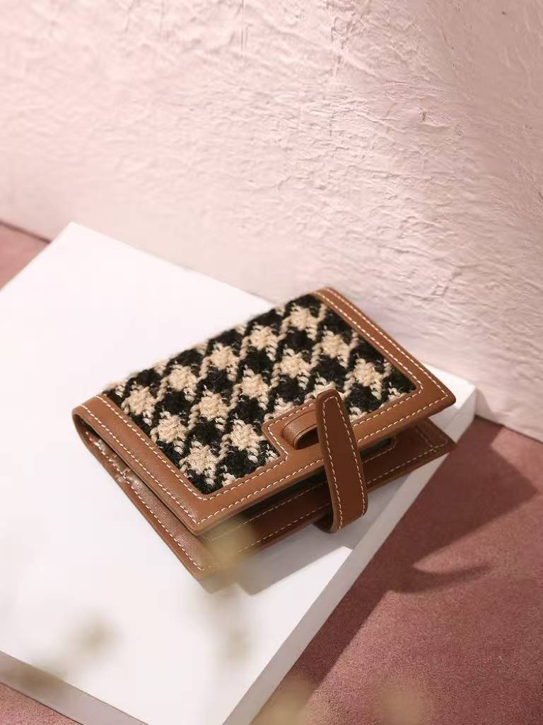 Houndstooth Short Wallet Appricot Brown