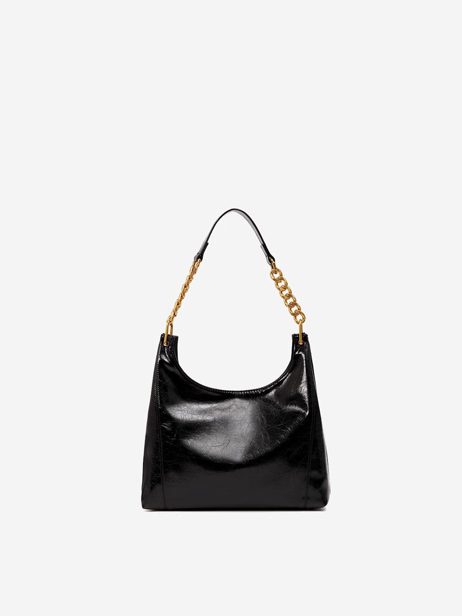 Elegant Red Glossy Shoulder Bag Black