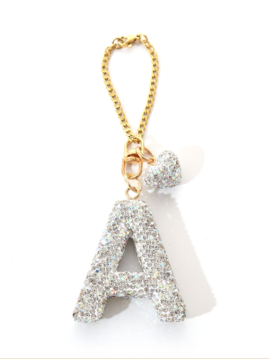 Custom Rhinestone Letter Heart Keychain