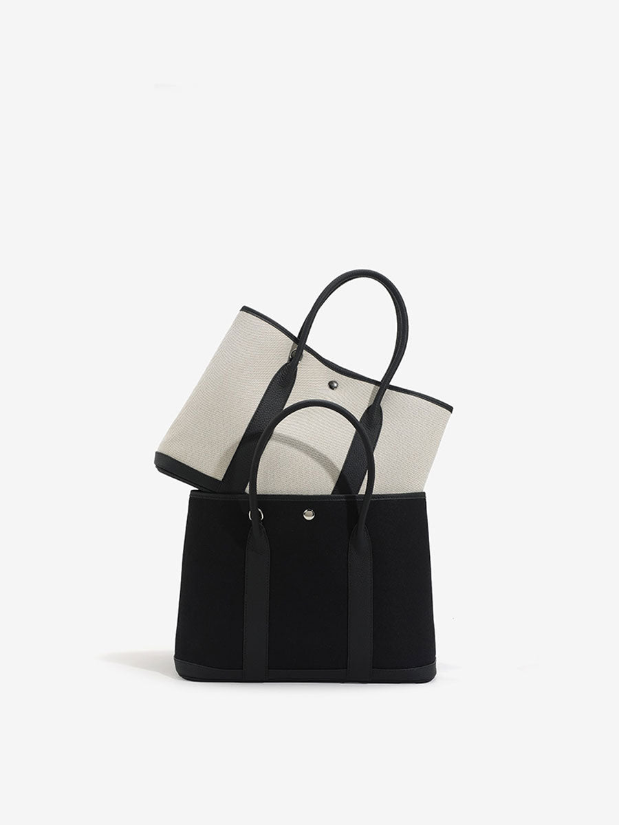 Minimalist Canvas Real Leather Tote Bag White