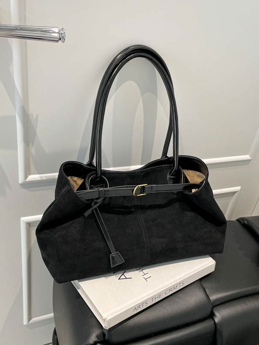 Vintage Suede Tote Bag Large Capacity Black