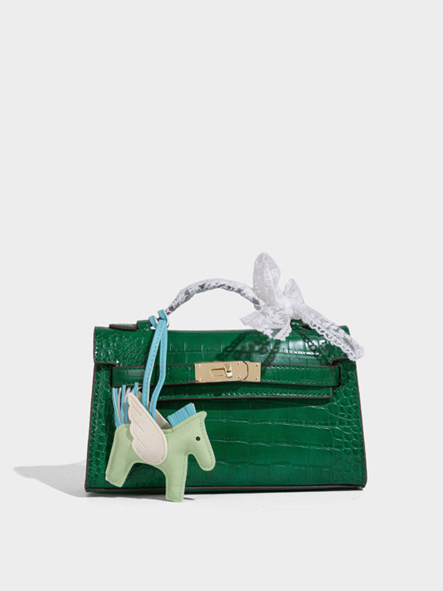 Fashion Crocodile Pattern Mini Kelly Bag Rose Red