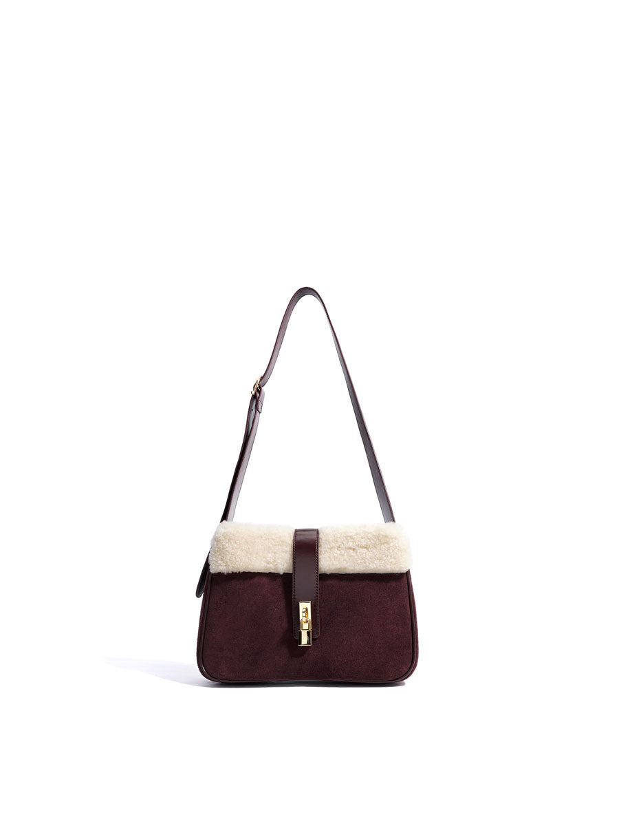 Chic Plush Shearling Tote Purse Black