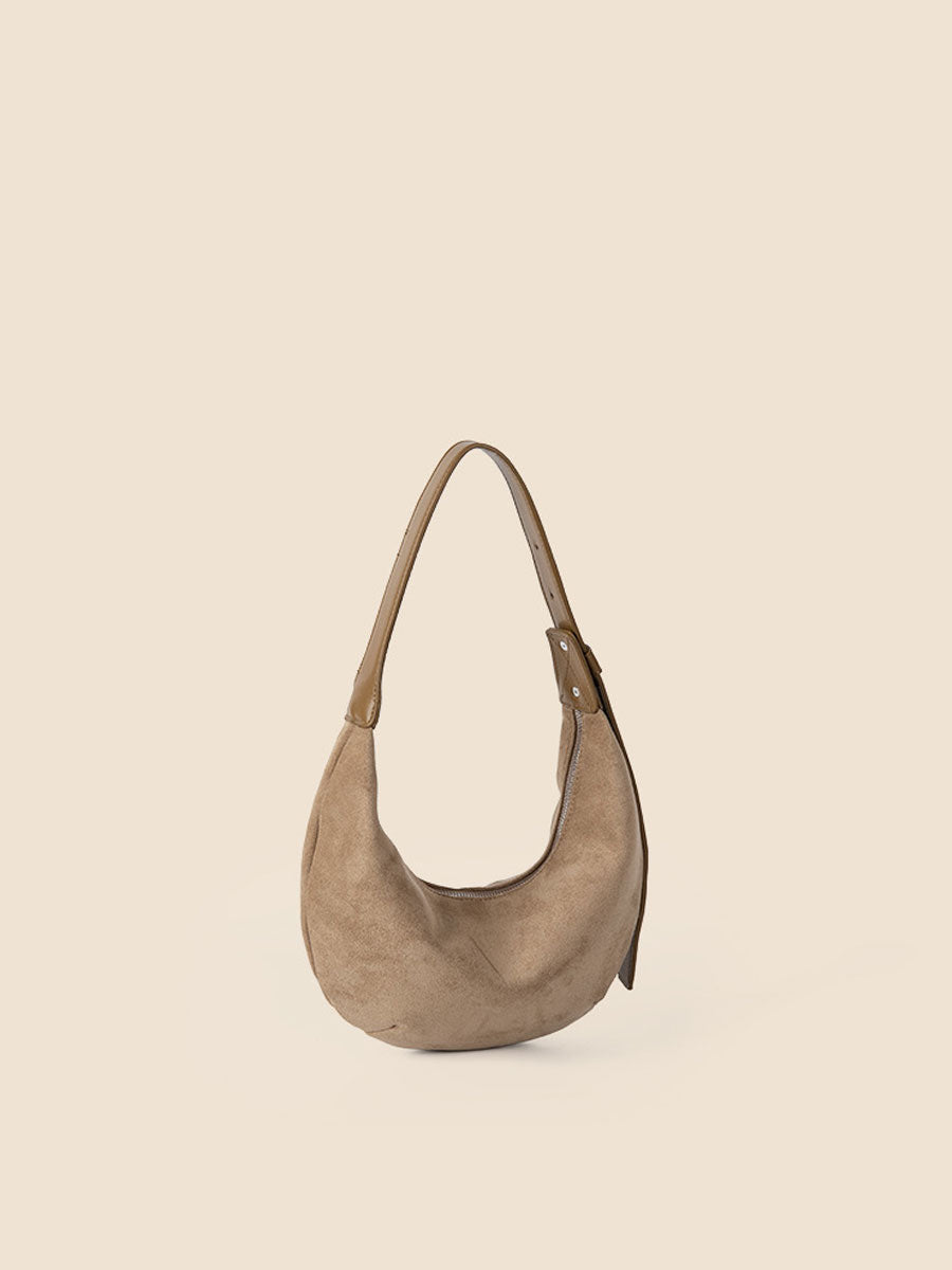 Vintage Suede Hobo Shoulder Bag Khaki