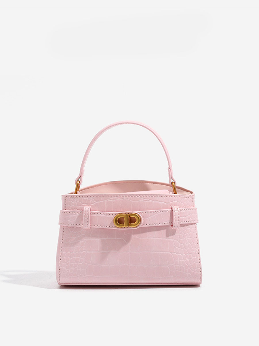 Croc Embossed Real Leather shoulder Handbag Pink