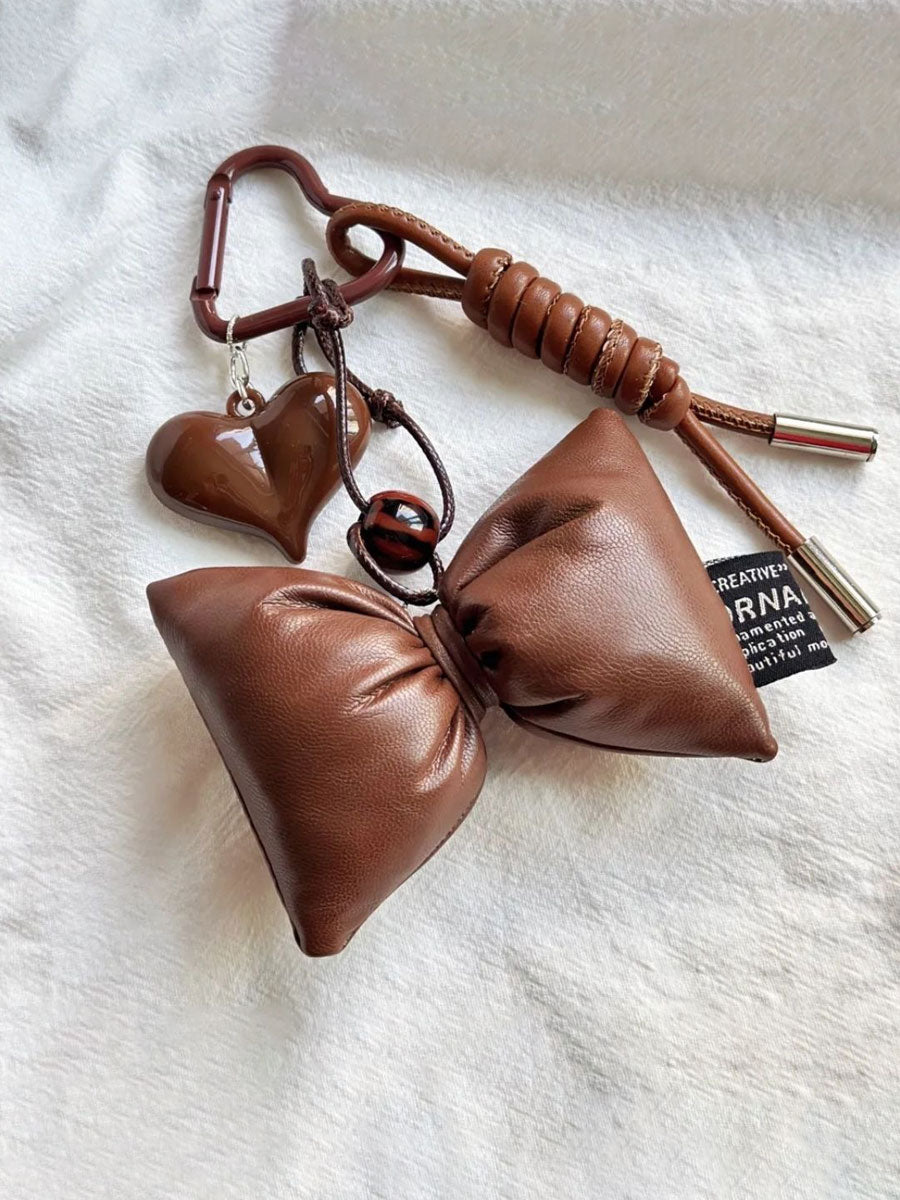 Brown Leather Bow-knot & Tennis Ball Bag Charm