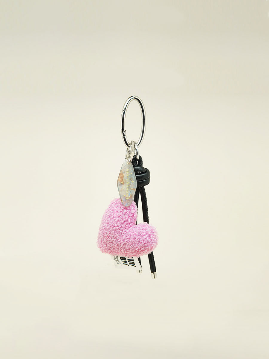 Pink Fuzzy Heart Keychain