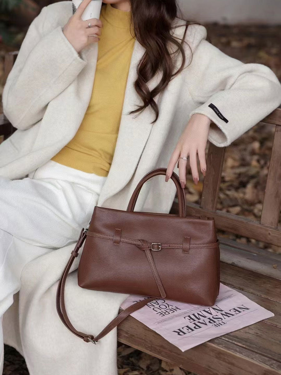 Vintage Suede Tote Bag With Strap Brown Leather