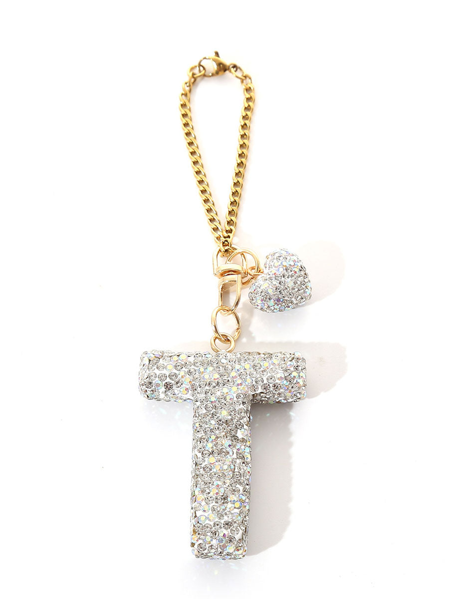 Custom Rhinestone Letter Heart Keychain