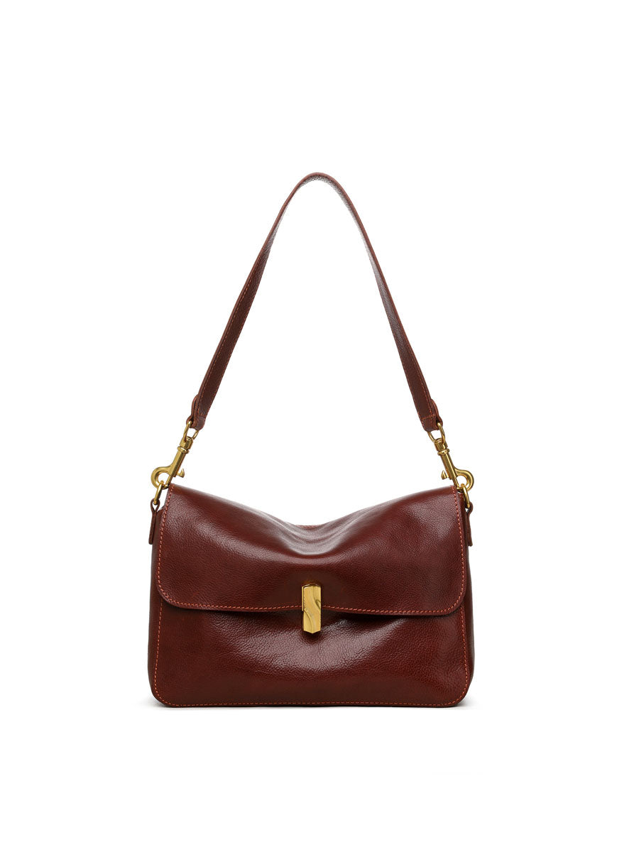 Chic Real Leather Shoulder Bag Brown
