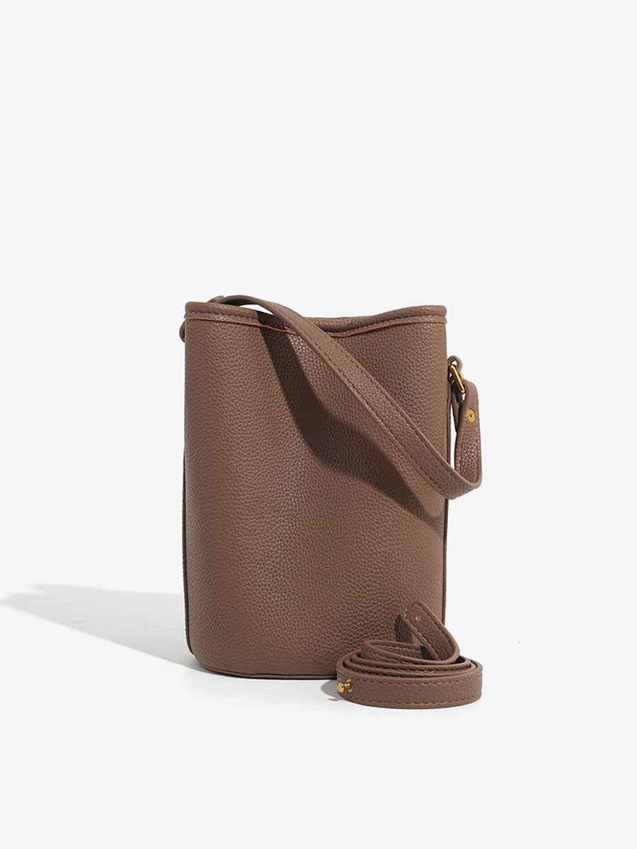 Luxury French Genuine Leather Bucket Bag Grey