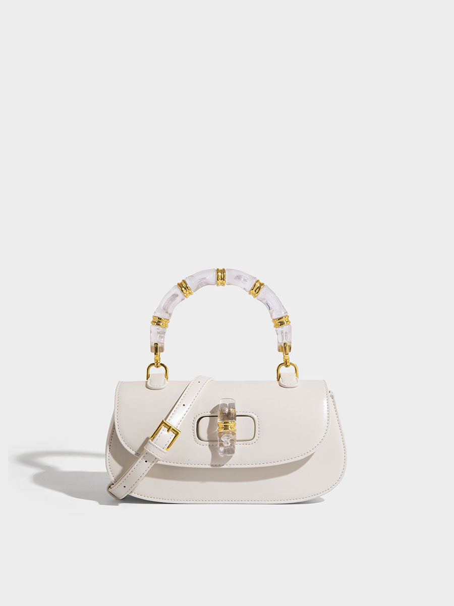Macaron Leather Saddle Bag with Crystal Handle Black