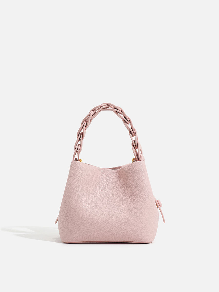 Genuine Leather Basket Tote Bag Pink
