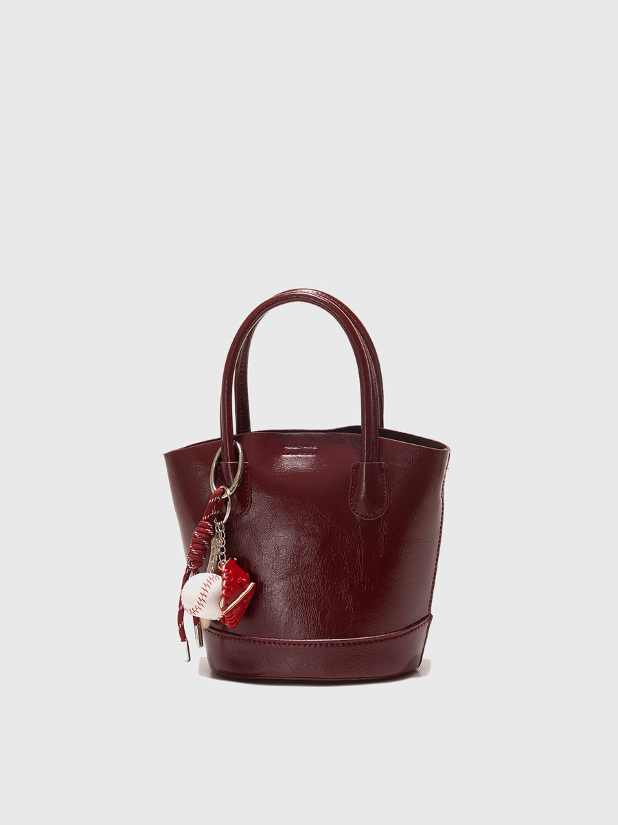 Genuine Patent Leather Bucket Bag Black