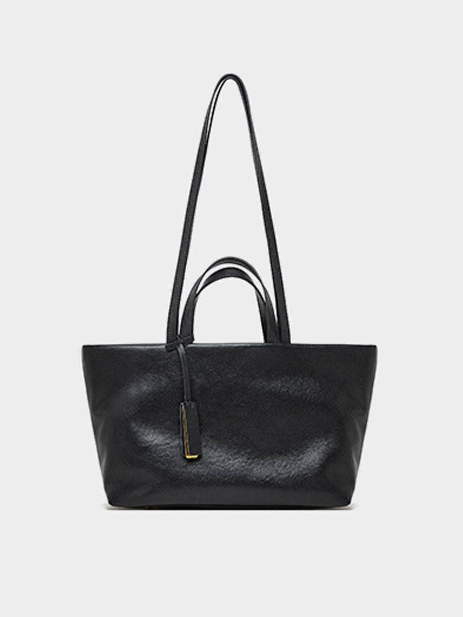 Oversize Genuine Leather Dual Handle Tote Bag Coffee