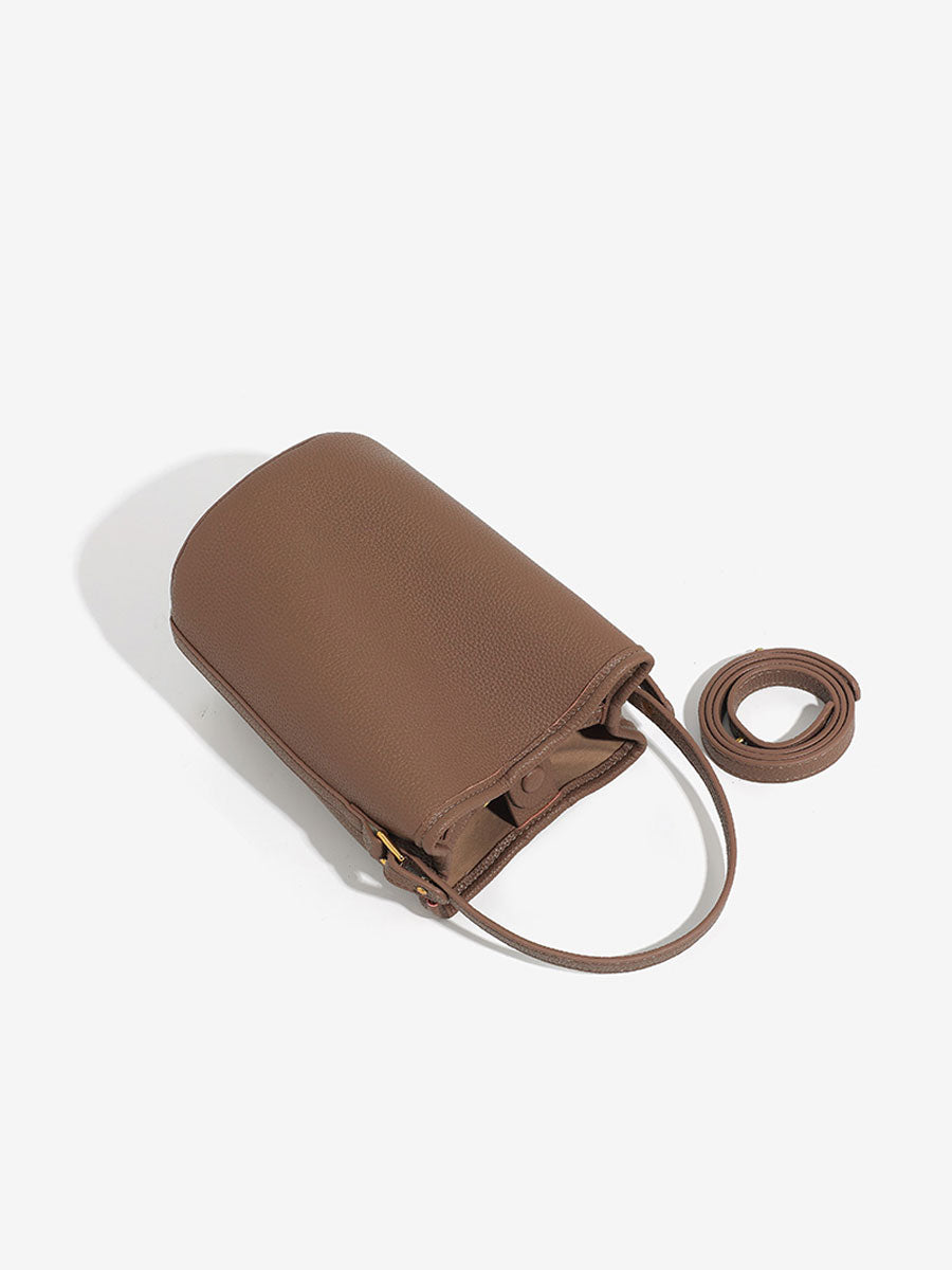Luxury French Genuine Leather Bucket Bag Grey