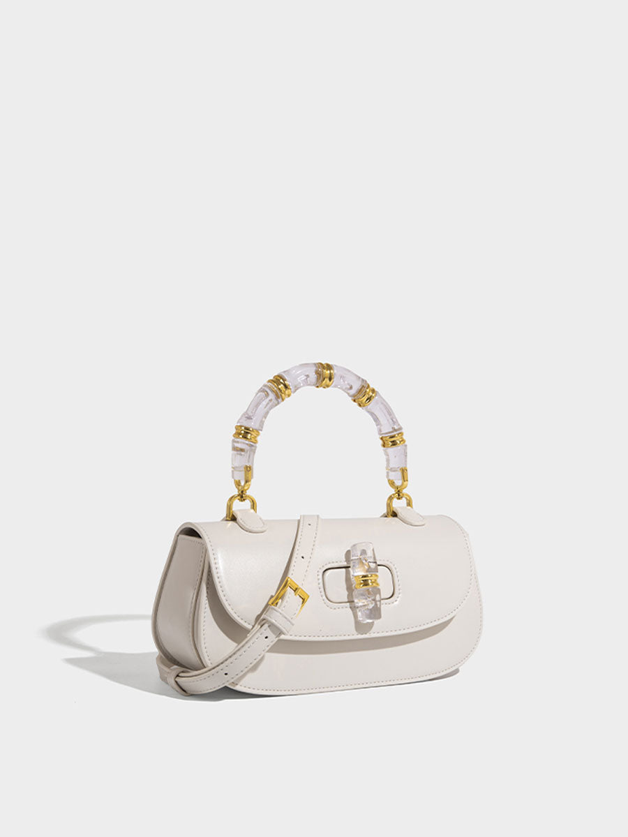 Macaron Leather Saddle Bag with Crystal Handle Black
