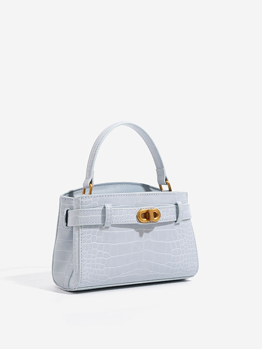 Croc Embossed Real Leather shoulder Handbag Pink