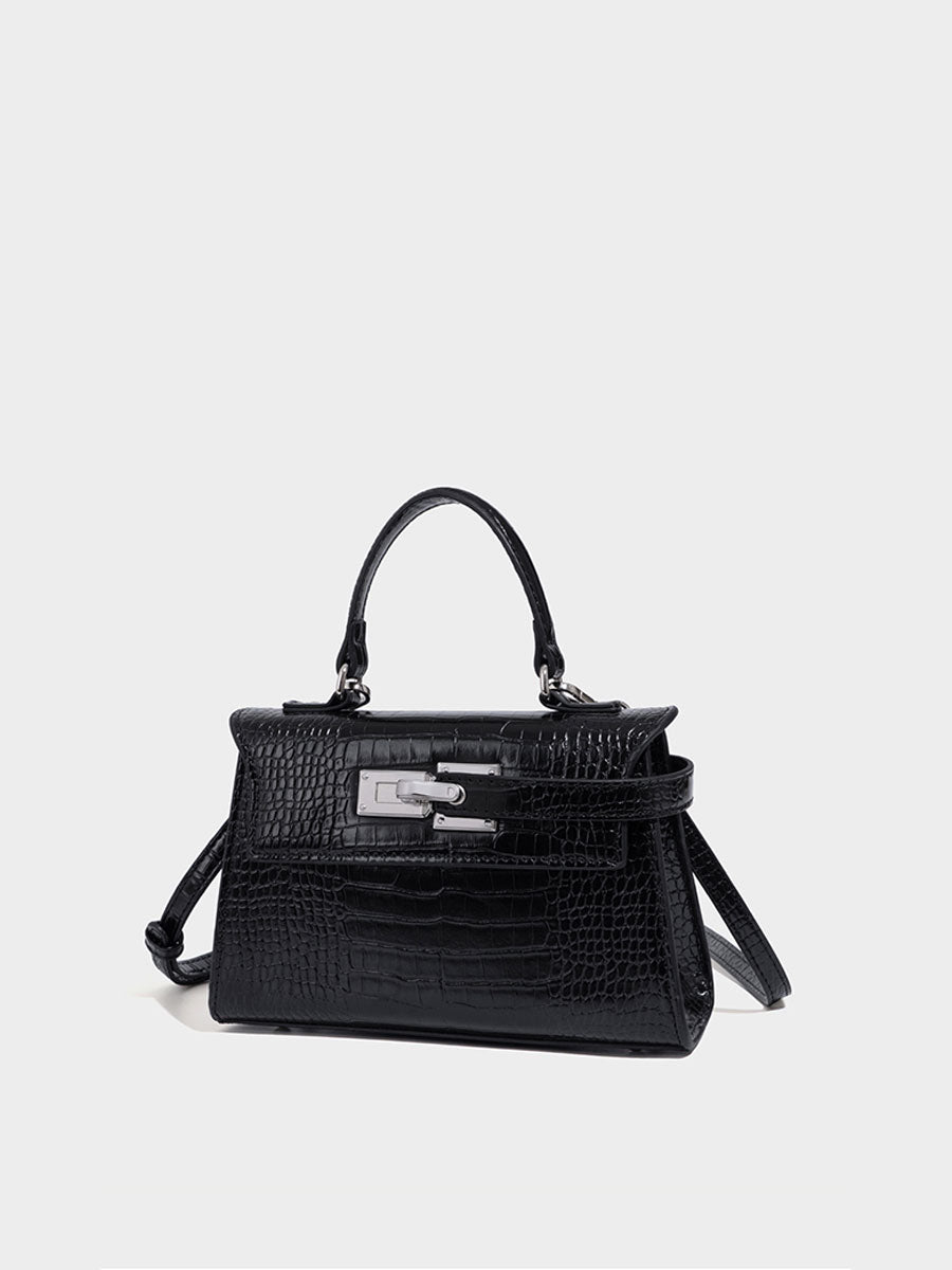 Genuine Leather Croc Embossed Trapeze Crossbody Bag Pink