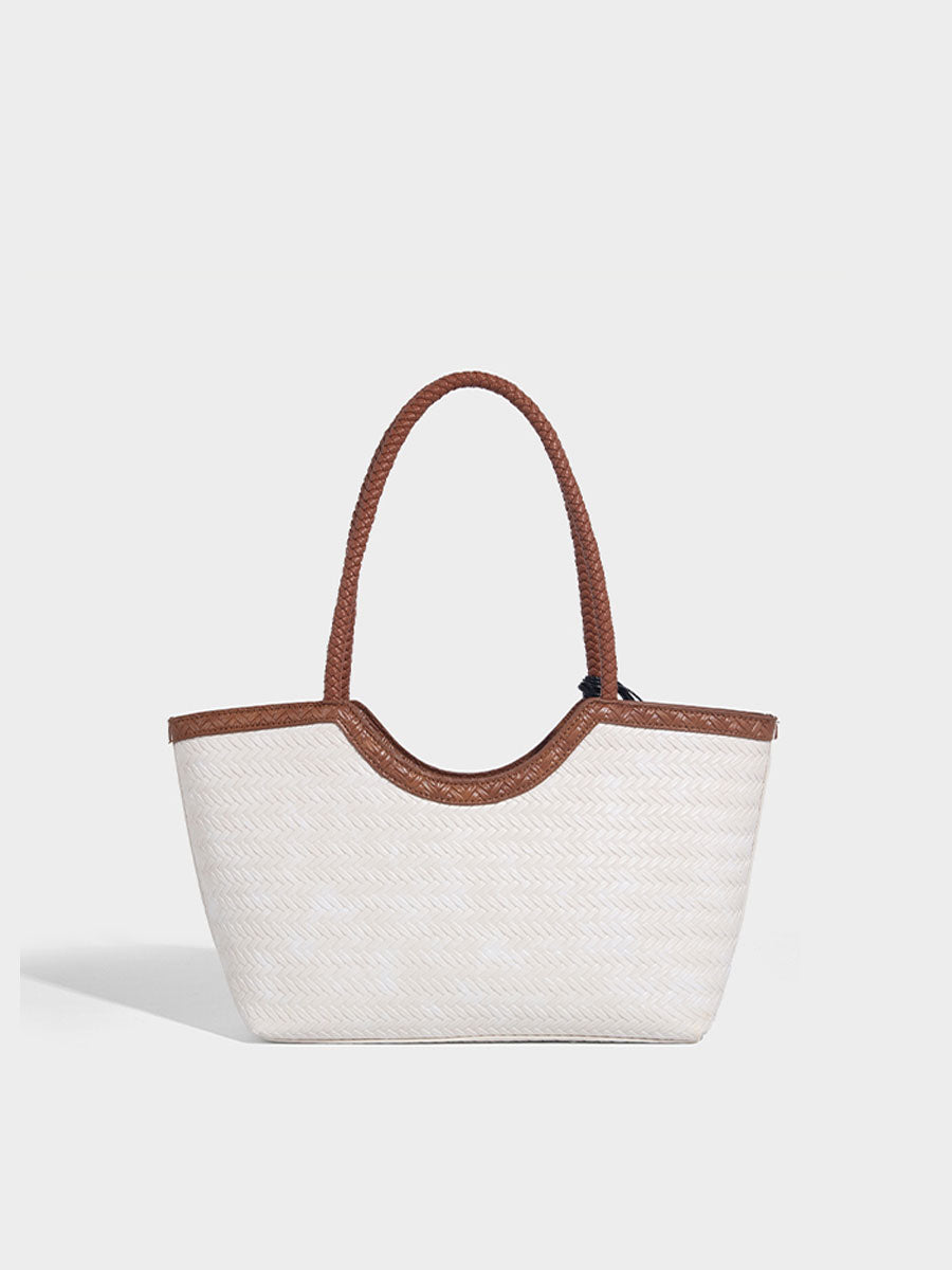 Boho Real Leather Woven Tote Bag Reddish Brown