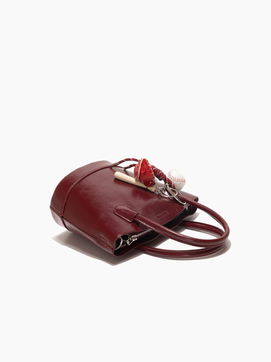 Genuine Patent Leather Bucket Bag Black