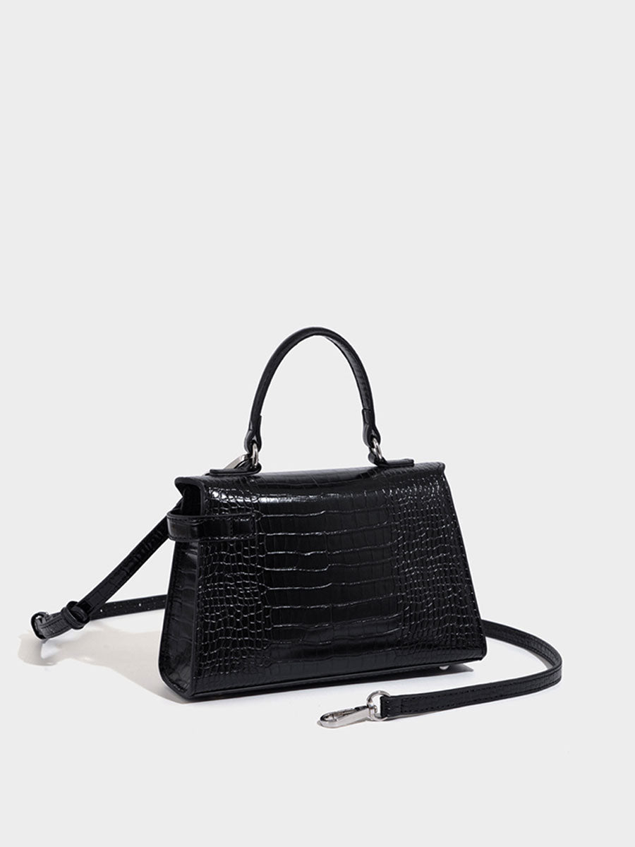 Genuine Leather Croc Embossed Trapeze Crossbody Bag Pink