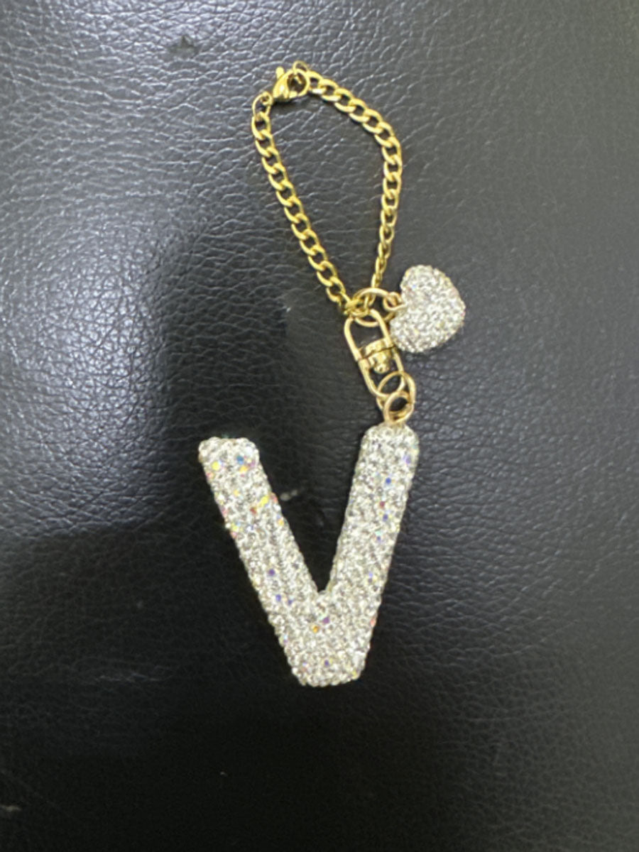 Custom Rhinestone Letter Heart Keychain